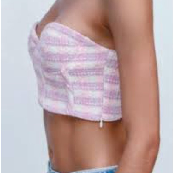 ZARA Tweed Bustier Top Pink/Purple NWT Small - Picture 1 of 9